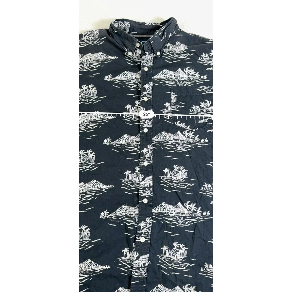 Chaps 100% Cotton Tropical Shirt Mens XL Black Island Print Hawaiian - Picture 9 of 16